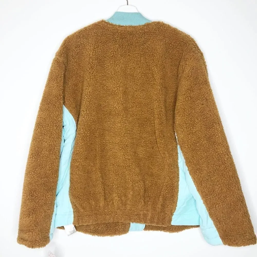 FREE PEOPLE We The Free Brown Sherpa Jacket with Aqua Trim - Size M - Picture 8 of 8